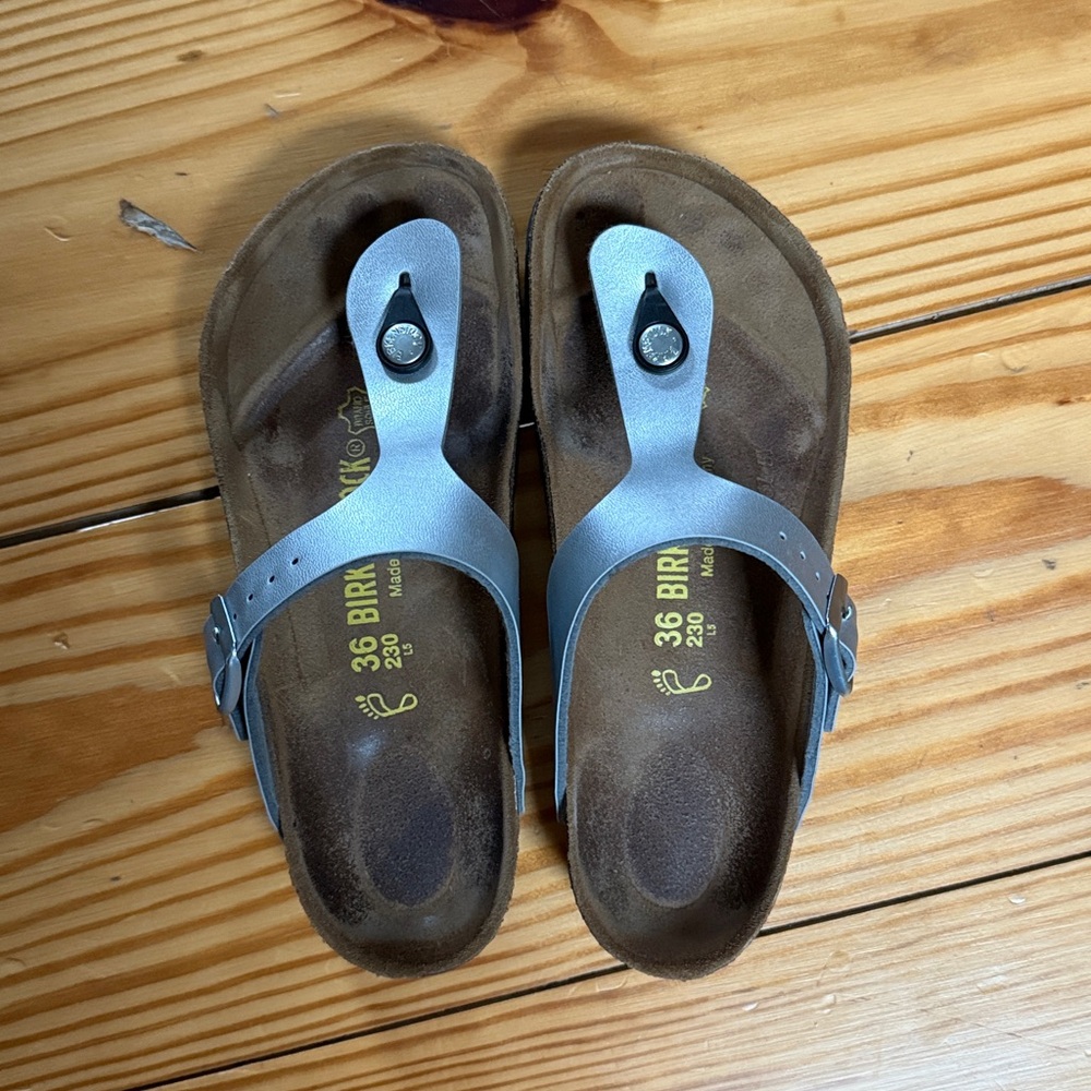 Birkenstock Metallic Silver and Brown Sandals